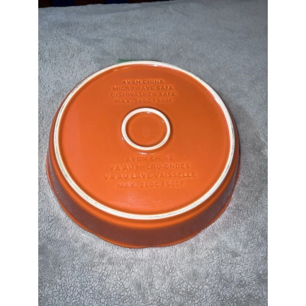 Vintage Avon China Orange PUMPKIN Pie Plate Baking Dish with Serving Stand
